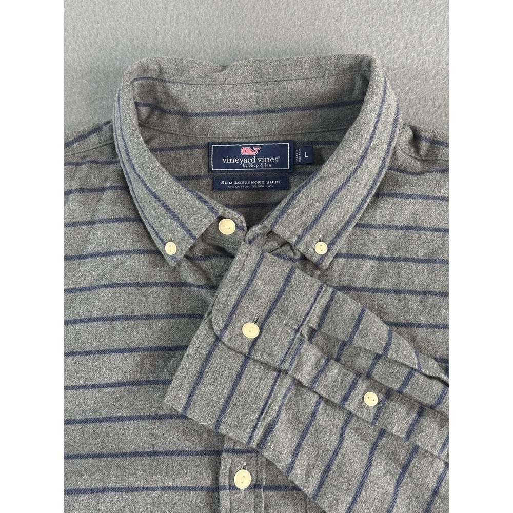 Vineyard Vines‎ Shirt Mens L Gray Stripe Slim Longshore Flannel Button Up Casual